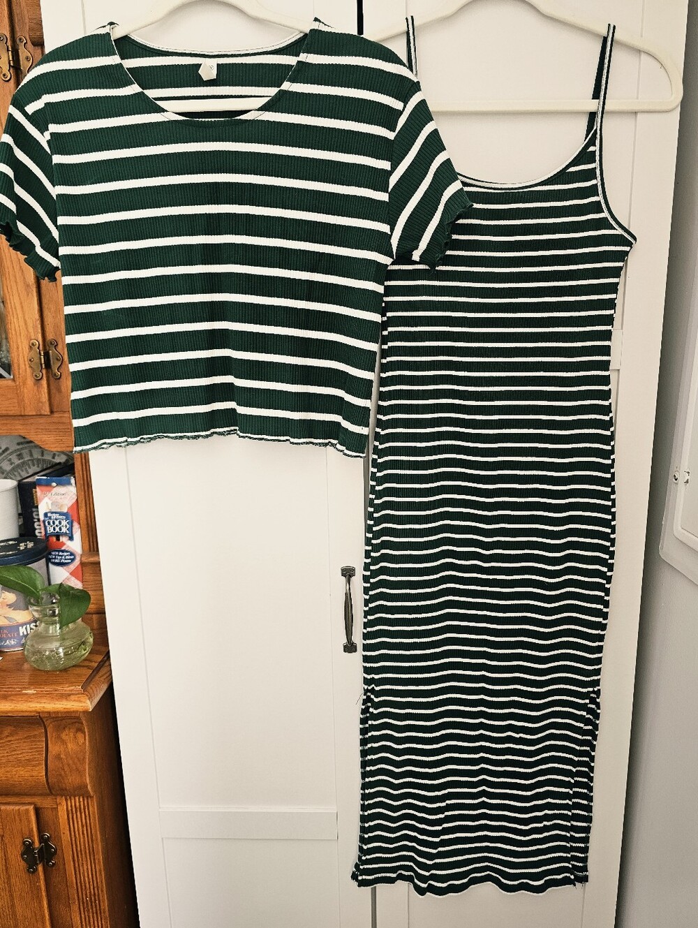 Wishlist Dark Green & White Ribbed Striped Tee